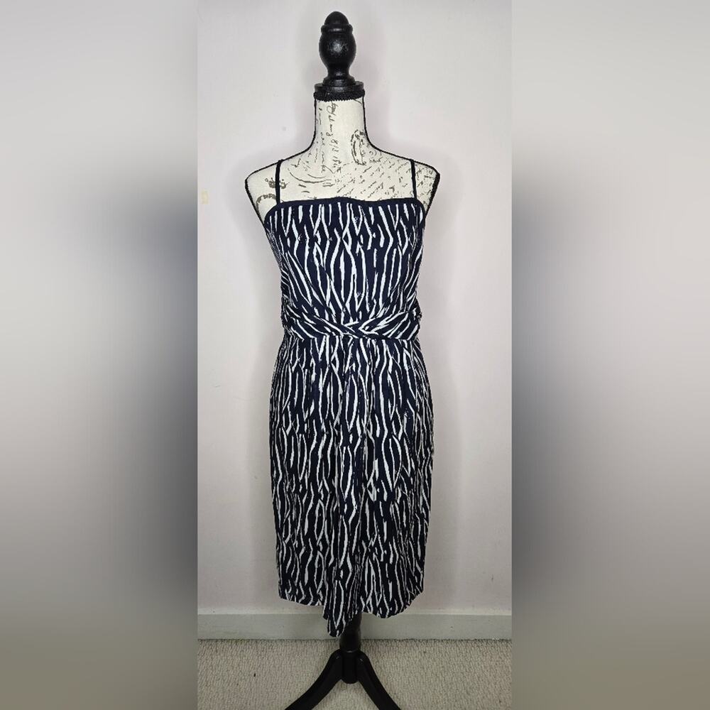 LOFT Womens Navy White Spaghetti Straps Fully Lined Zipper Dress Size 10